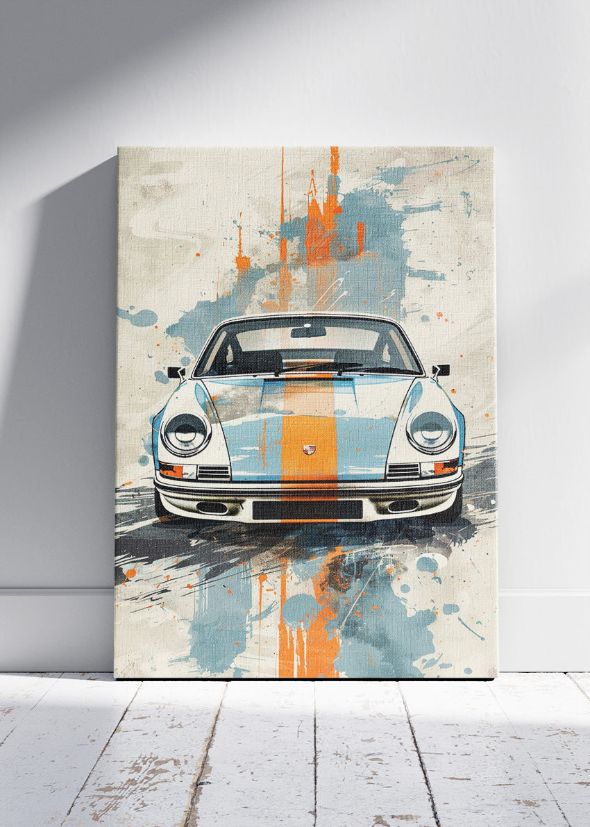 Porsche 911 Gulf Racing Art Poster & Canvas Print – Classic 911 Retro Motorsport Wall Art