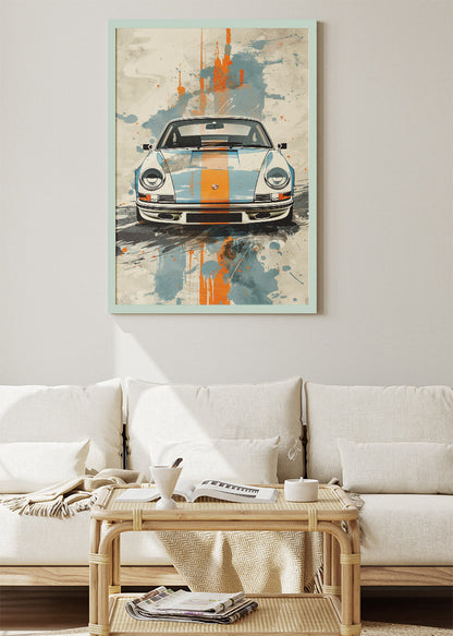 Porsche 911 Gulf Racing Art Poster & Canvas Print – Classic 911 Retro Motorsport Wall Art