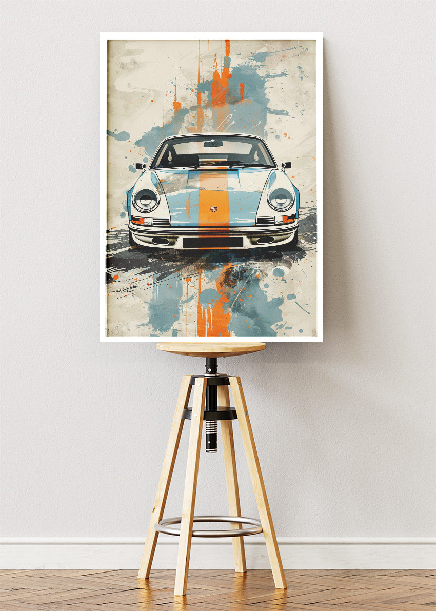 Porsche 911 Gulf Racing Art Poster & Canvas Print – Classic 911 Retro Motorsport Wall Art