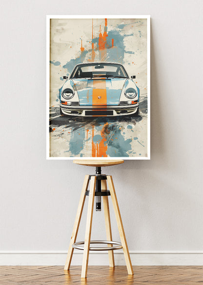 Porsche 911 Gulf Racing Art Poster & Canvas Print – Classic 911 Retro Motorsport Wall Art