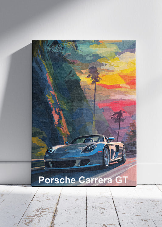 Porsche Carrera GT Sunset Drive Canvas Print & Poster – Luxury Supercar Wall Art – AI PRINT LAB