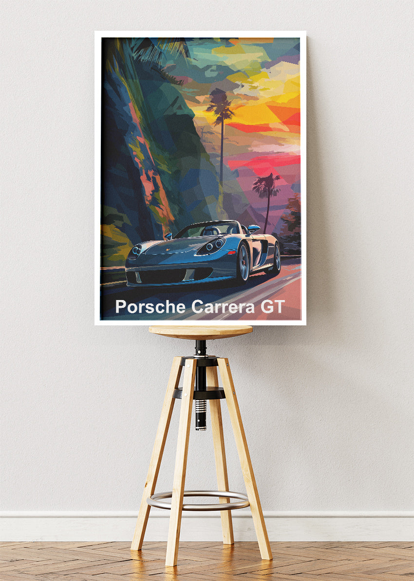 Porsche Carrera GT Sunset Drive Canvas Print & Poster – Luxury Supercar Wall Art – AI PRINT LAB
