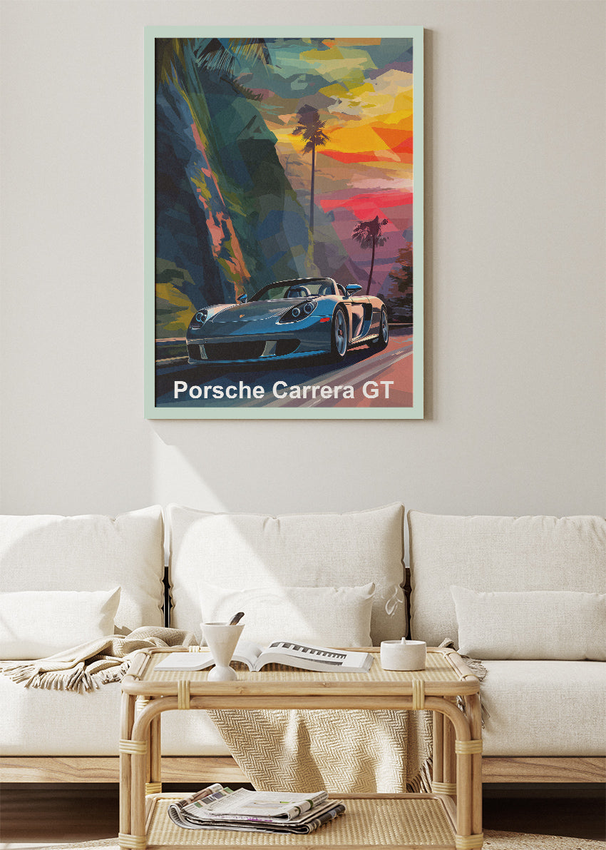 Porsche Carrera GT Sunset Drive Canvas Print & Poster – Luxury Supercar Wall Art – AI PRINT LAB