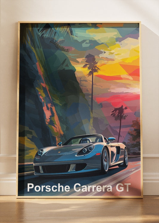 Porsche Carrera GT Sunset Drive Canvas Print & Poster – Luxury Supercar Wall Art – AI PRINT LAB