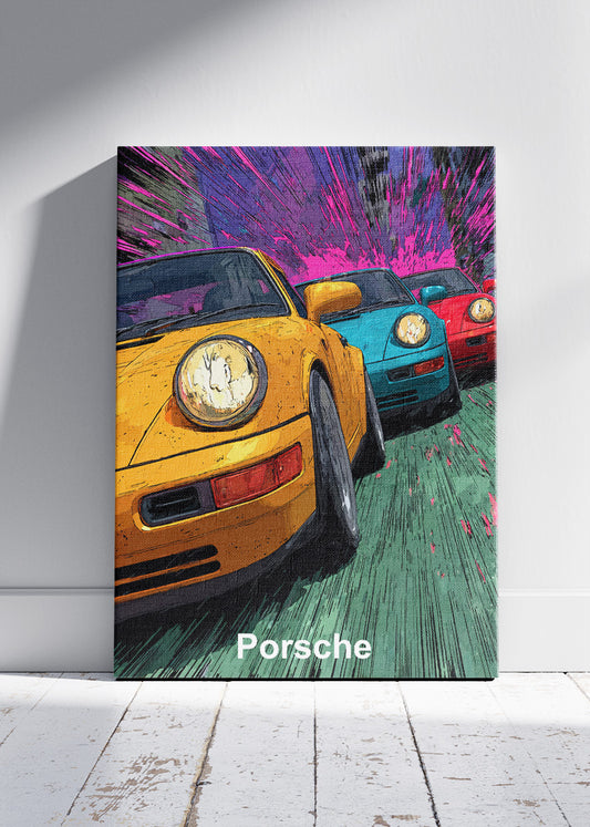 Porsche Retro Racing Canvas Print & Poster – Dynamic Sports Car Wall Art – AI PRINT LAB