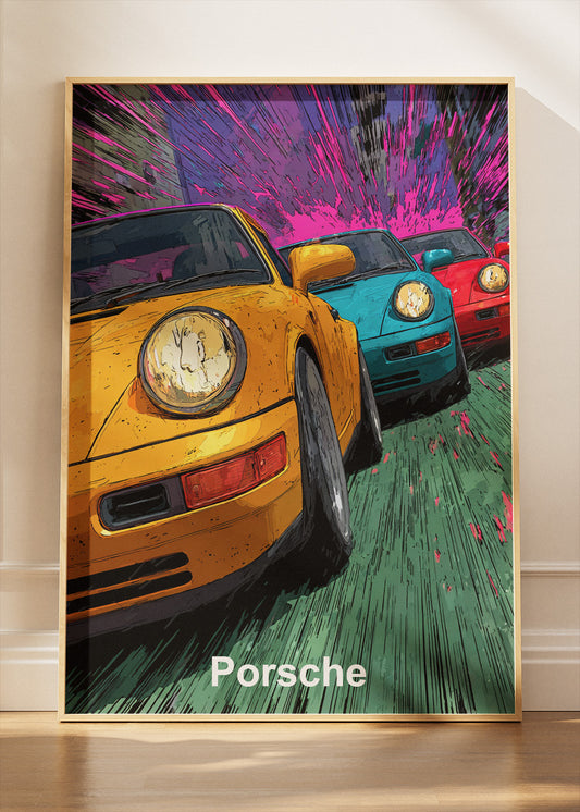 Porsche Retro Racing Canvas Print & Poster – Dynamic Sports Car Wall Art – AI PRINT LAB