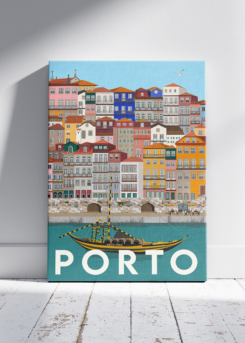 Porto City of Wine Poster & Canvas Print – Vintage Illustrated Portugal Travel Art
