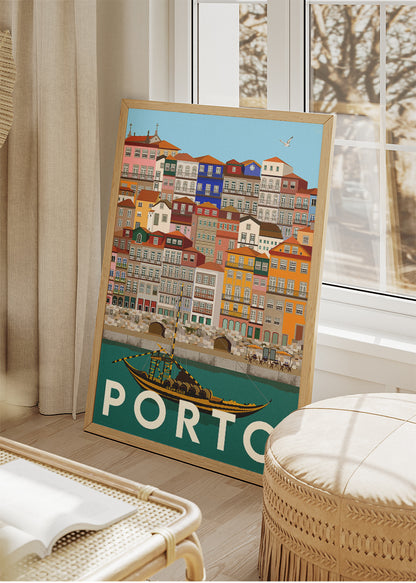 Porto Portugal Cityscape Poster & Canvas Print – Illustrated Riverside Architecture Art