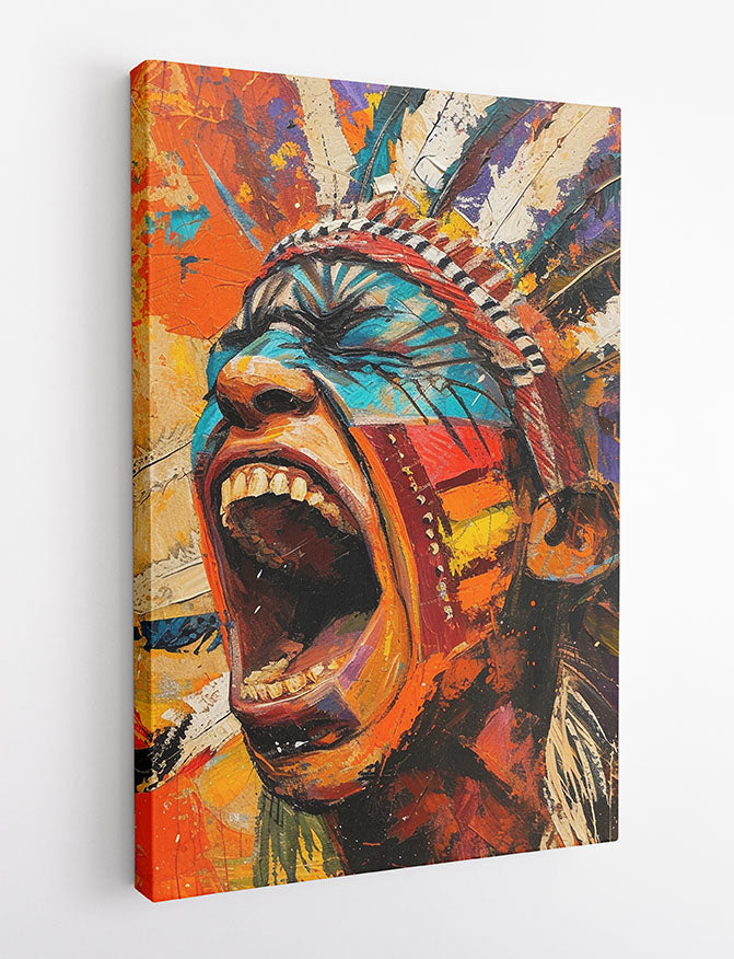Powerful Expressionist Warrior Portrait – Color Explosion Canvas & Poster Wall Art – T1061 – AiPrintLab