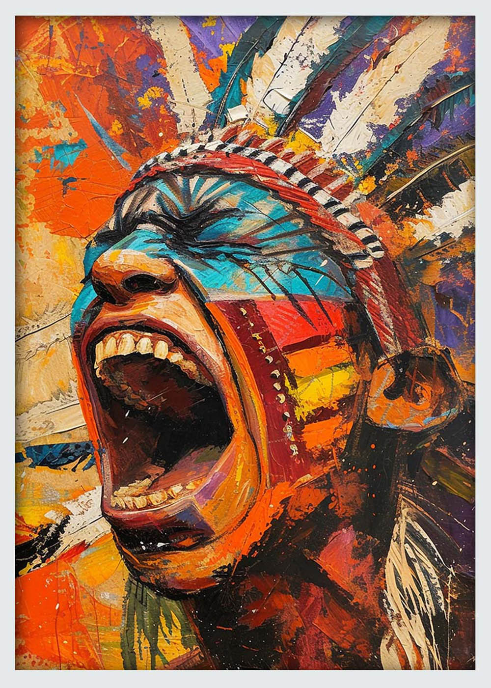 Powerful Expressionist Warrior Portrait – Color Explosion Canvas & Poster Wall Art – T1061 – AiPrintLab