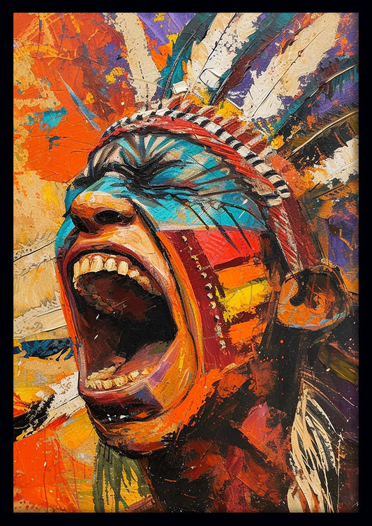 Powerful Expressionist Warrior Portrait – Color Explosion Canvas & Poster Wall Art – T1061 – AiPrintLab