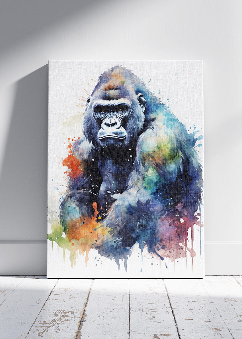 Powerful Gorilla Watercolor Wall Art Poster & Canvas Print – Wildlife Portrait