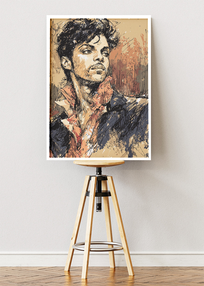 Prince Inspired Sketch Style Portrait Wall Art Poster & Canvas Print