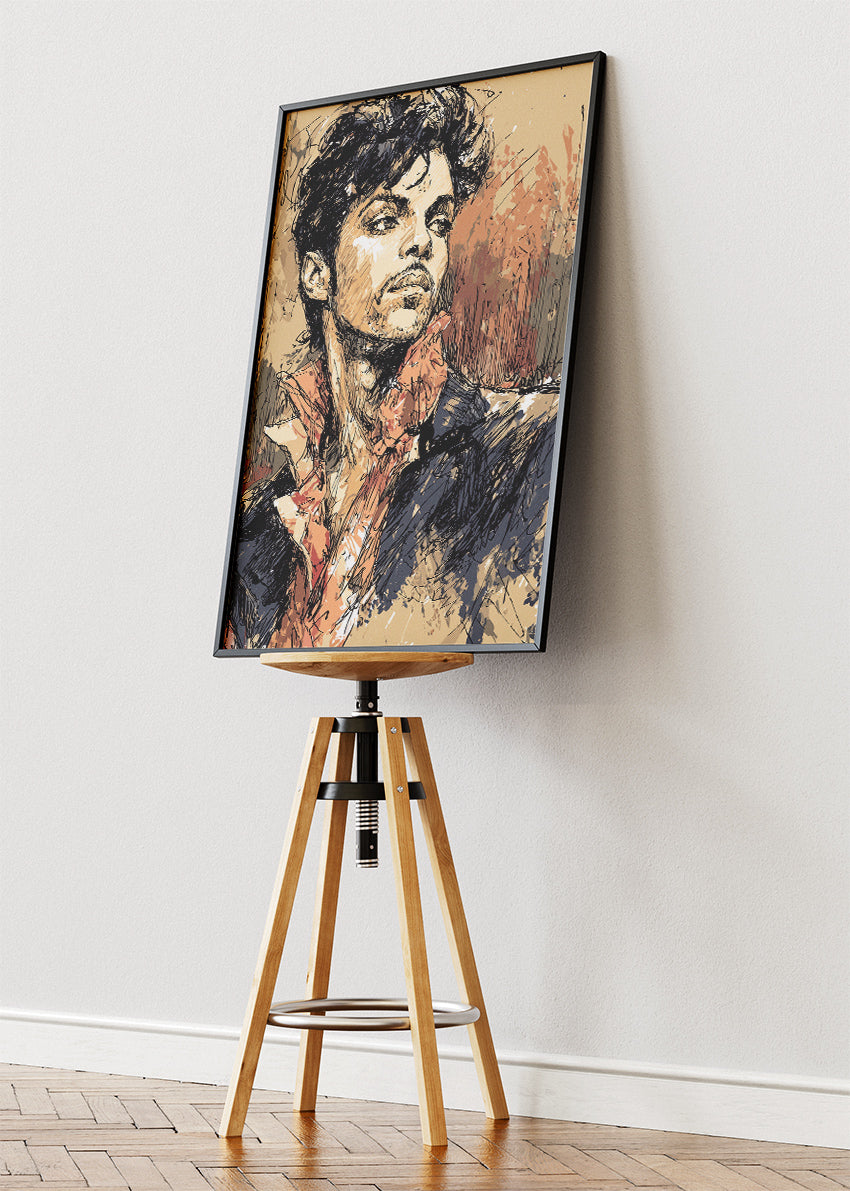 Prince Inspired Sketch Style Portrait Wall Art Poster & Canvas Print