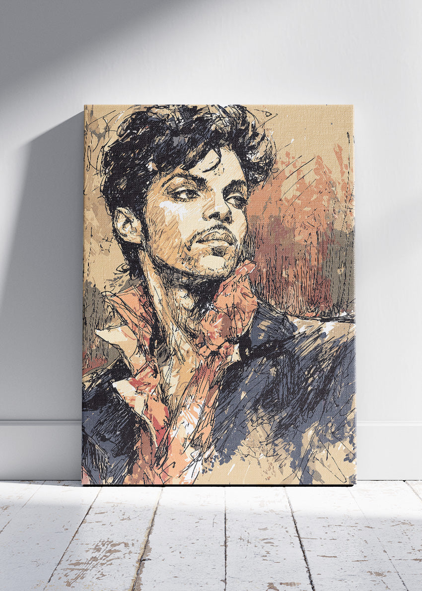 Prince Inspired Sketch Style Portrait Wall Art Poster & Canvas Print