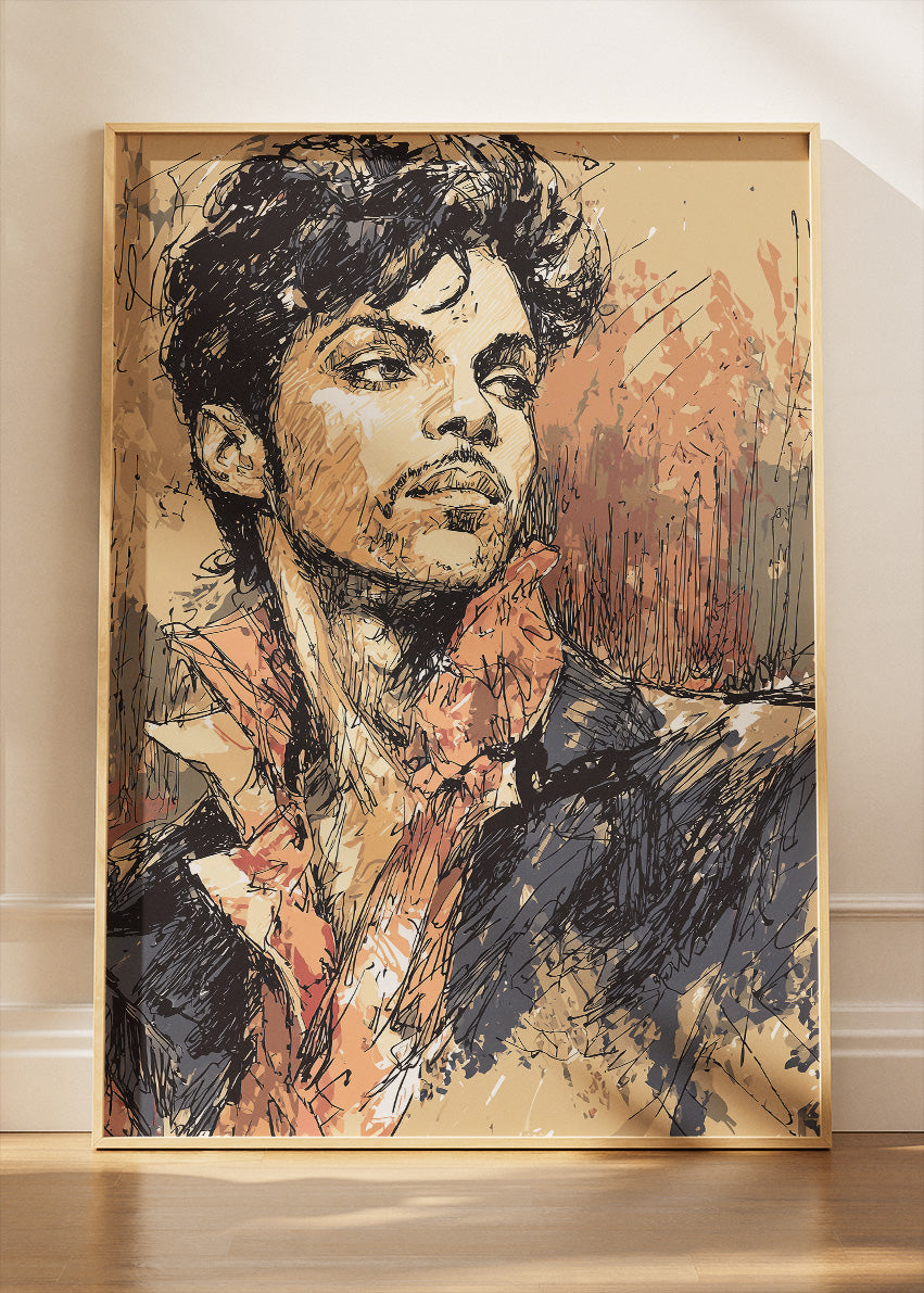 Prince Inspired Sketch Style Portrait Wall Art Poster & Canvas Print