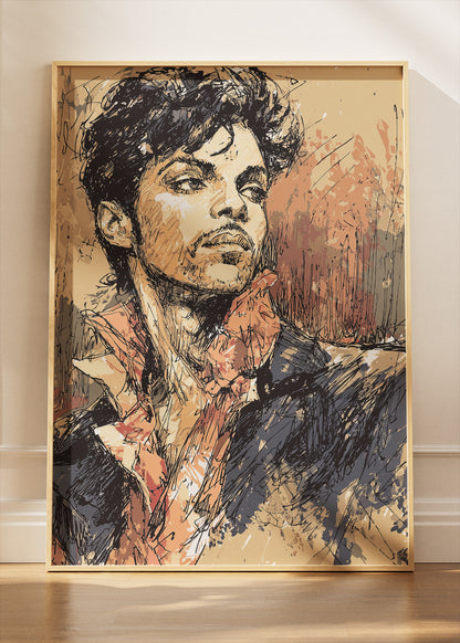 Prince Inspired Sketch Style Portrait Wall Art Poster & Canvas Print
