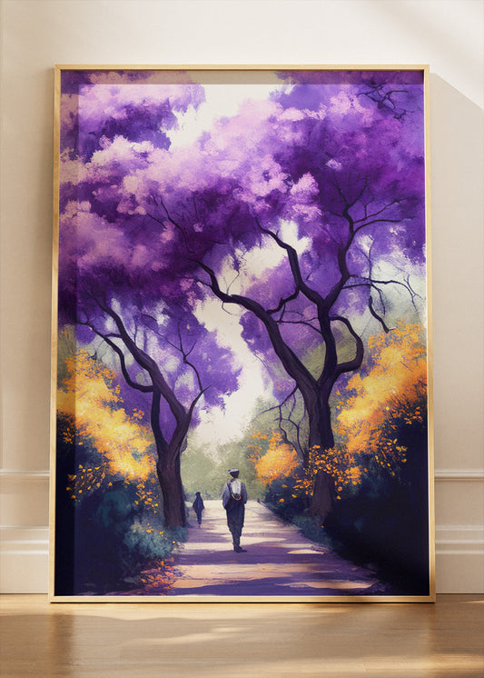 Purple Blossom Forest Path Dreamscape Canvas & Poster Print – AI PRINT LAB