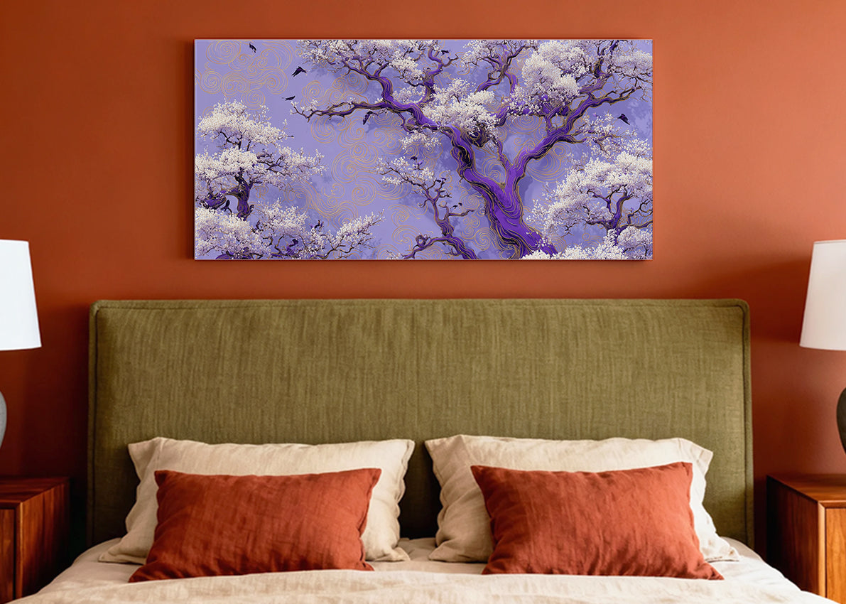 Purple Blossom Tree Canvas Wall Art – Elegant Floral Landscape – Single & 3 Panel Canvas – AI PRINT LAB