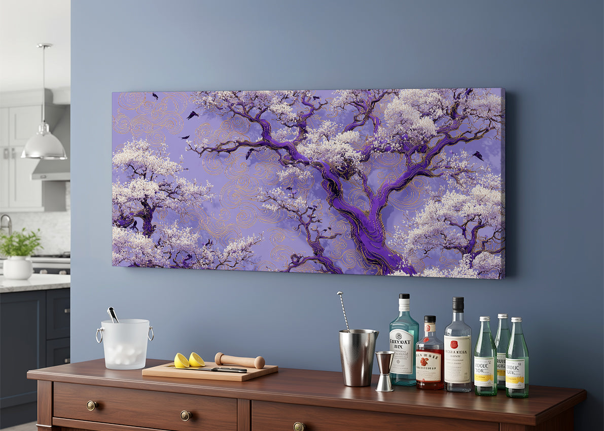 Purple Blossom Tree Canvas Wall Art – Elegant Floral Landscape – Single & 3 Panel Canvas – AI PRINT LAB
