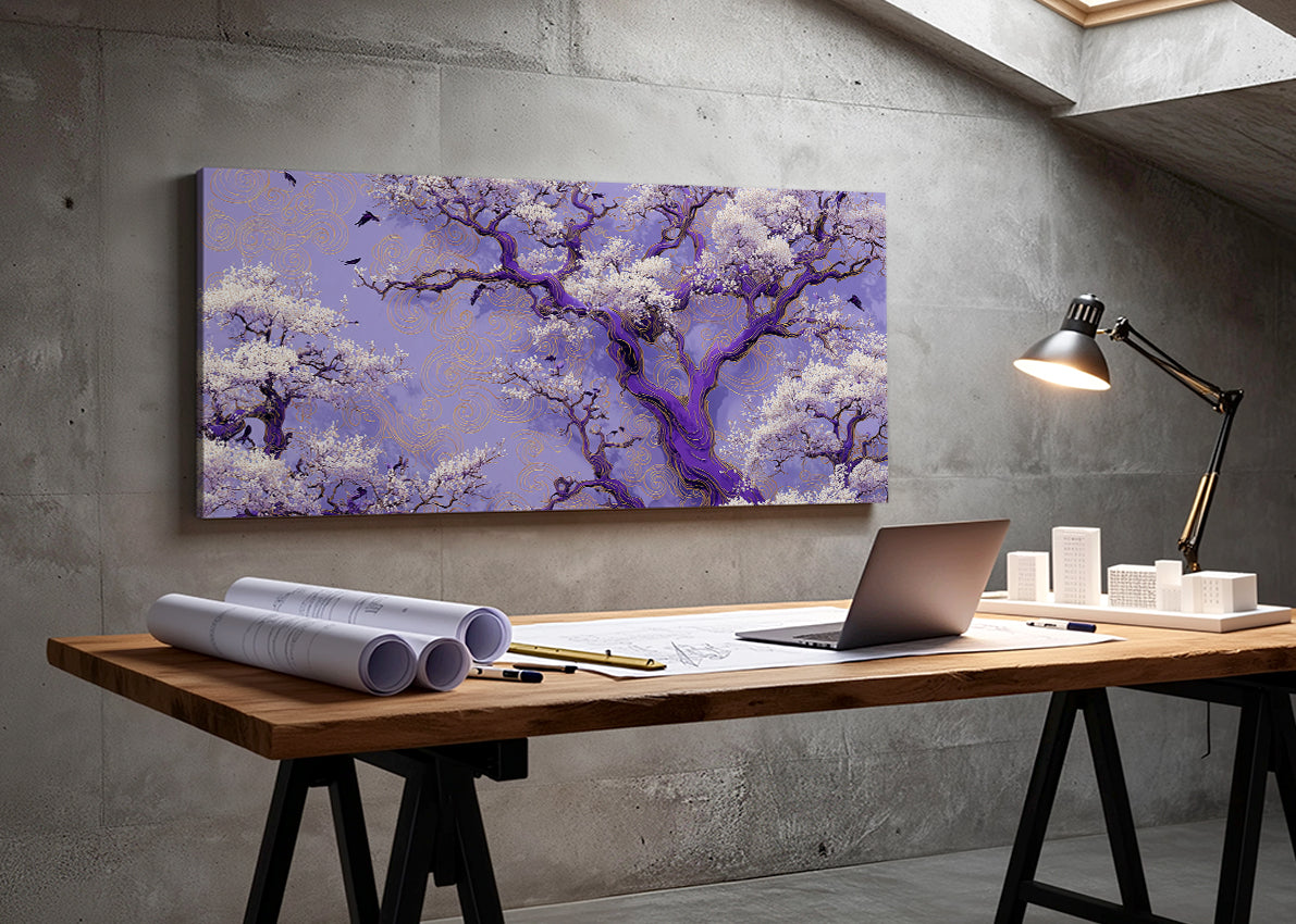 Purple Blossom Tree Canvas Wall Art – Elegant Floral Landscape – Single & 3 Panel Canvas – AI PRINT LAB