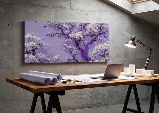 Purple Blossom Tree Canvas Wall Art – Elegant Floral Landscape – Single & 3 Panel Canvas – AI PRINT LAB