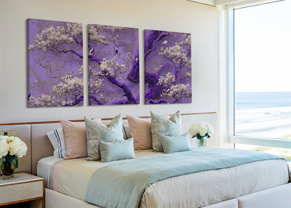 Purple Blossom Tree Canvas Wall Art – Elegant Floral Tree Landscape – Single & 3 Panel Canvas – AI PRINT LAB