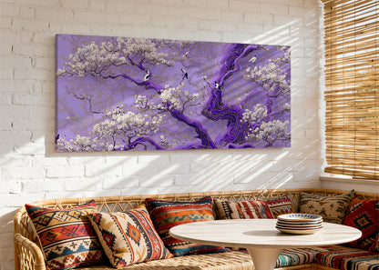 Purple Blossom Tree Canvas Wall Art – Elegant Floral Tree Landscape – Single & 3 Panel Canvas – AI PRINT LAB