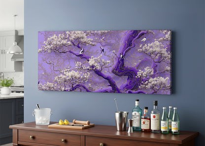 Purple Blossom Tree Canvas Wall Art – Elegant Floral Tree Landscape – Single & 3 Panel Canvas – AI PRINT LAB