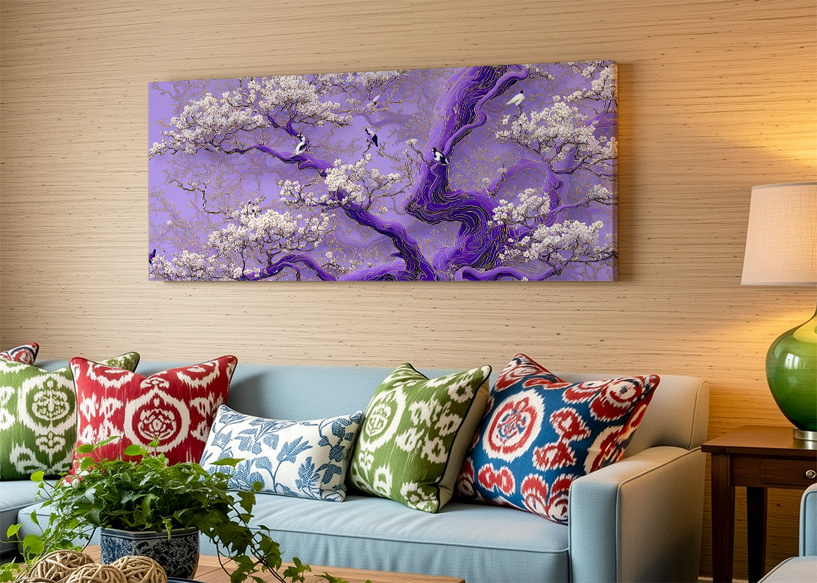Purple Blossom Tree Canvas Wall Art – Elegant Floral Tree Landscape – Single & 3 Panel Canvas – AI PRINT LAB