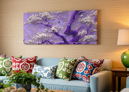 Purple Blossom Tree Canvas Wall Art – Elegant Floral Tree Landscape – Single & 3 Panel Canvas – AI PRINT LAB