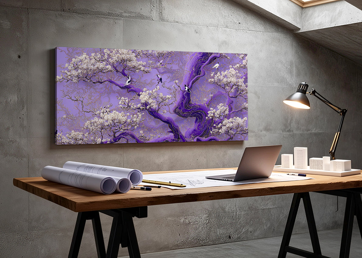 Purple Blossom Tree Canvas Wall Art – Elegant Floral Tree Landscape – Single & 3 Panel Canvas – AI PRINT LAB