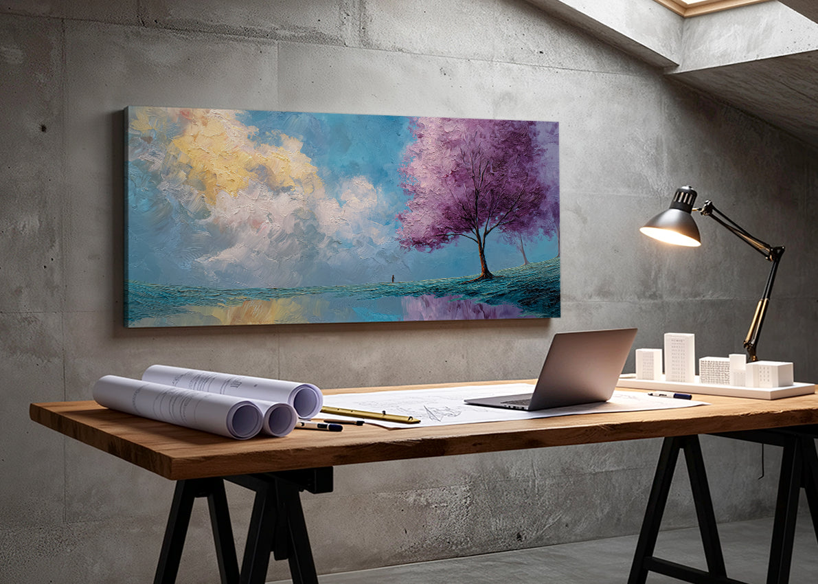 Purple Blossom Tree Landscape Canvas Wall Art – Single & 3 Panel Canvas – AI PRINT LAB