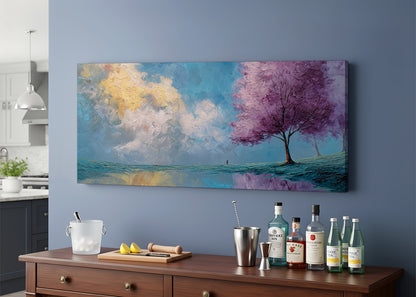 Purple Blossom Tree Landscape Canvas Wall Art – Single & 3 Panel Canvas – AI PRINT LAB