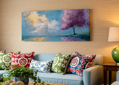 Purple Blossom Tree Landscape Canvas Wall Art – Single & 3 Panel Canvas – AI PRINT LAB