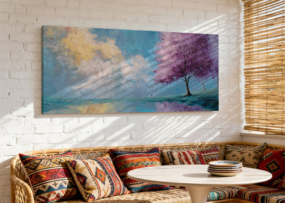 Purple Blossom Tree Landscape Canvas Wall Art – Single & 3 Panel Canvas – AI PRINT LAB