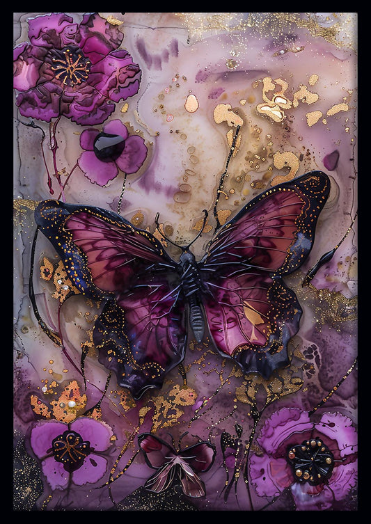 Purple Butterfly Canvas Art – Elegant Floral Gold Accents – T788 – AiPrintLab