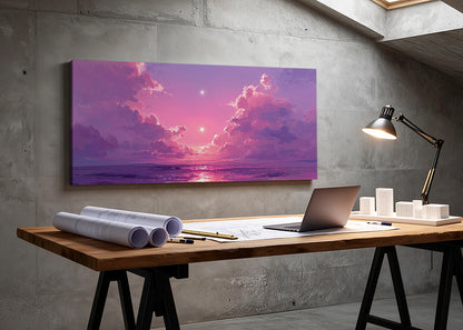 Purple Dream Sunset Canvas Wall Art – Fantasy Ocean Sky Canvas – Single & 3 Panel Canvas – AI PRINT LAB