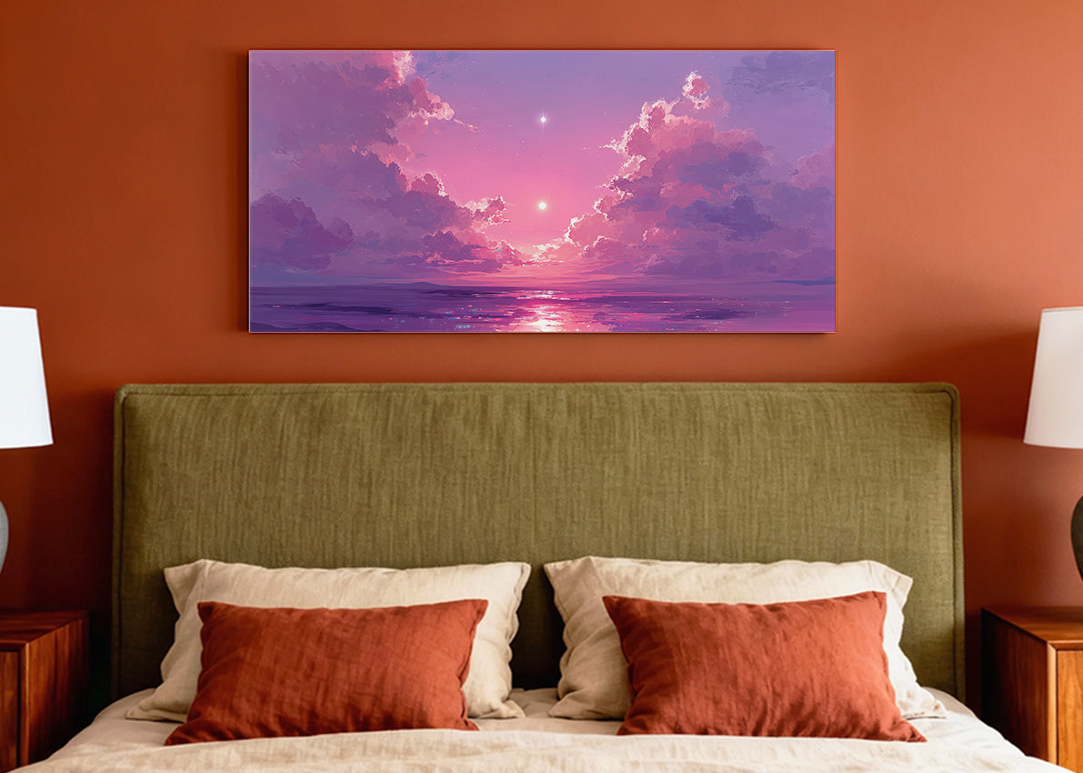 Purple Dream Sunset Canvas Wall Art – Fantasy Ocean Sky Canvas – Single & 3 Panel Canvas – AI PRINT LAB