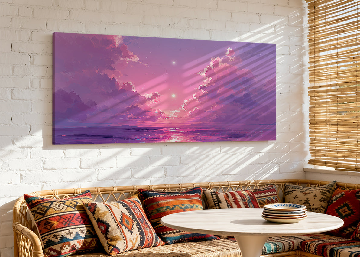 Purple Dream Sunset Canvas Wall Art – Fantasy Ocean Sky Canvas – Single & 3 Panel Canvas – AI PRINT LAB