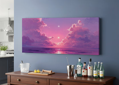 Purple Dream Sunset Canvas Wall Art – Fantasy Ocean Sky Canvas – Single & 3 Panel Canvas – AI PRINT LAB