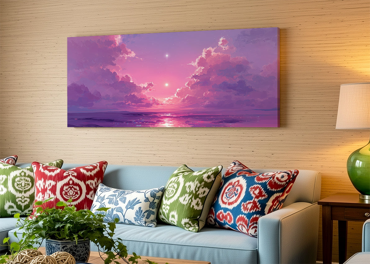 Purple Dream Sunset Canvas Wall Art – Fantasy Ocean Sky Canvas – Single & 3 Panel Canvas – AI PRINT LAB