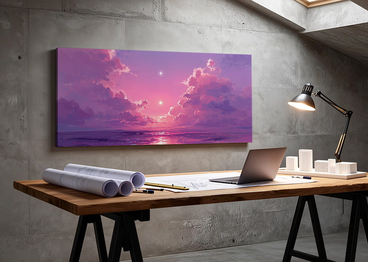 Purple Dream Sunset Canvas Wall Art – Fantasy Ocean Sky Canvas – Single & 3 Panel Canvas – AI PRINT LAB
