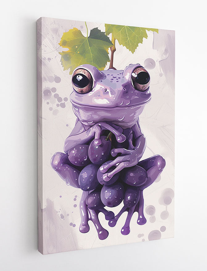 Purple Frog with Grapes – Quirky Animal Poster & Canvas Wall Art – T1133 – AiPrintLab
