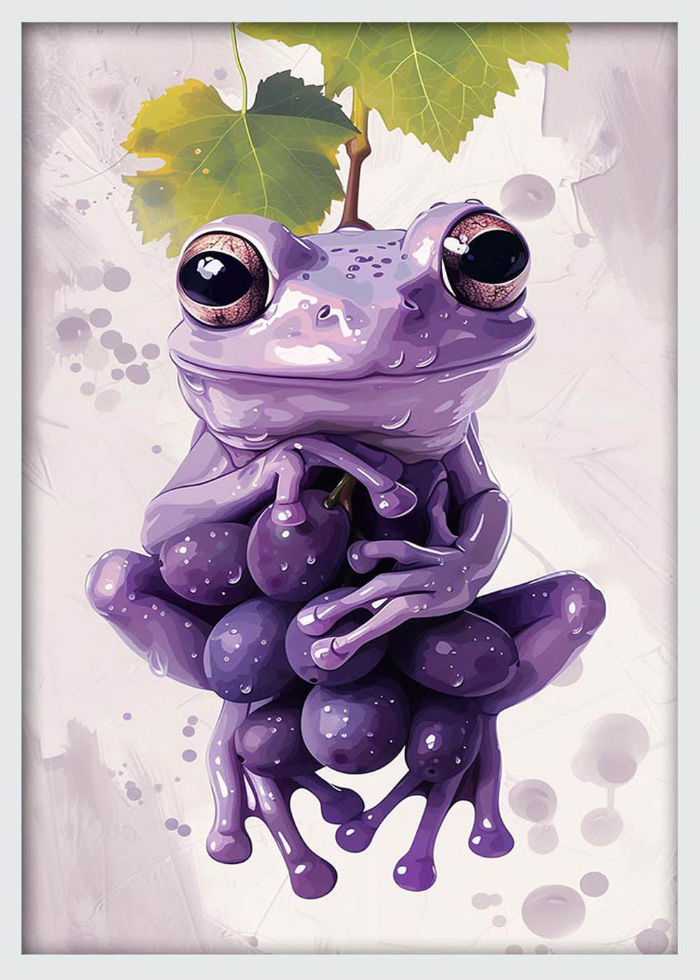 Purple Frog with Grapes – Quirky Animal Poster & Canvas Wall Art – T1133 – AiPrintLab