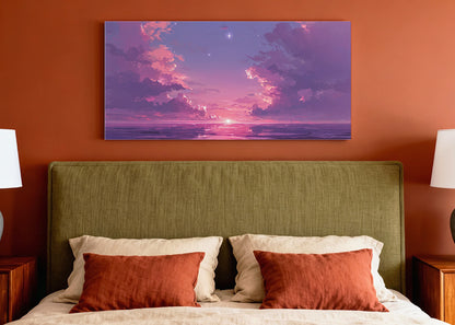 Purple Twilight Ocean Canvas Wall Art – Dreamy Sunset Seascape Canvas – Single & 3 Panel Canvas – AI PRINT LAB