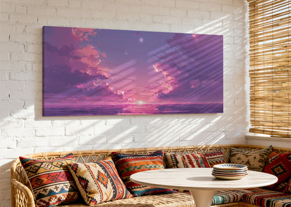 Purple Twilight Ocean Canvas Wall Art – Dreamy Sunset Seascape Canvas – Single & 3 Panel Canvas – AI PRINT LAB