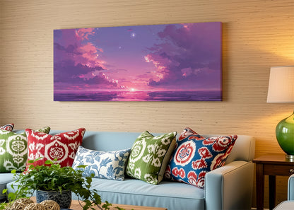 Purple Twilight Ocean Canvas Wall Art – Dreamy Sunset Seascape Canvas – Single & 3 Panel Canvas – AI PRINT LAB