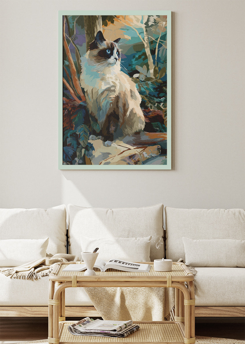 Ragdoll Cat Wall Art Print & Canvas – Elegant Long-Haired Cat in Forest Scene