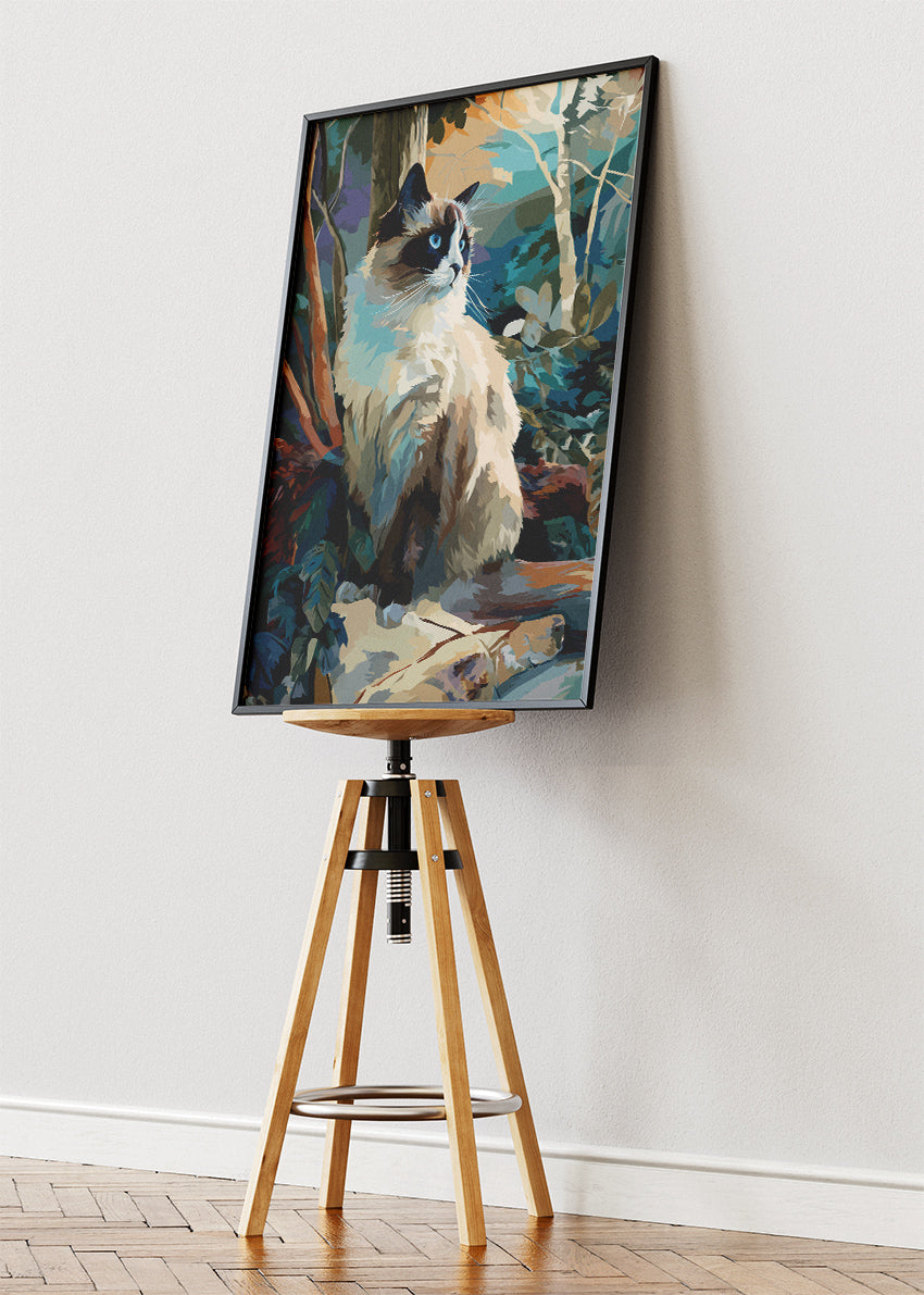 Ragdoll Cat Wall Art Print & Canvas – Elegant Long-Haired Cat in Forest Scene